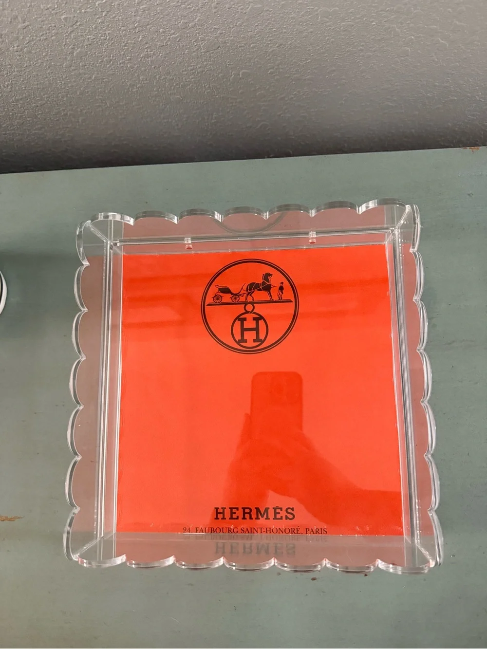 *Handmade* Acrylic Vanity Tray with Hermes Authentic Shopping Bag Insert